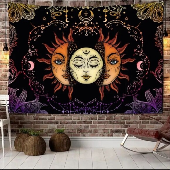 CONSTELLATION Sun Moon stars tapestry boho vibes mandala wall sheet - Picture 2 of 5